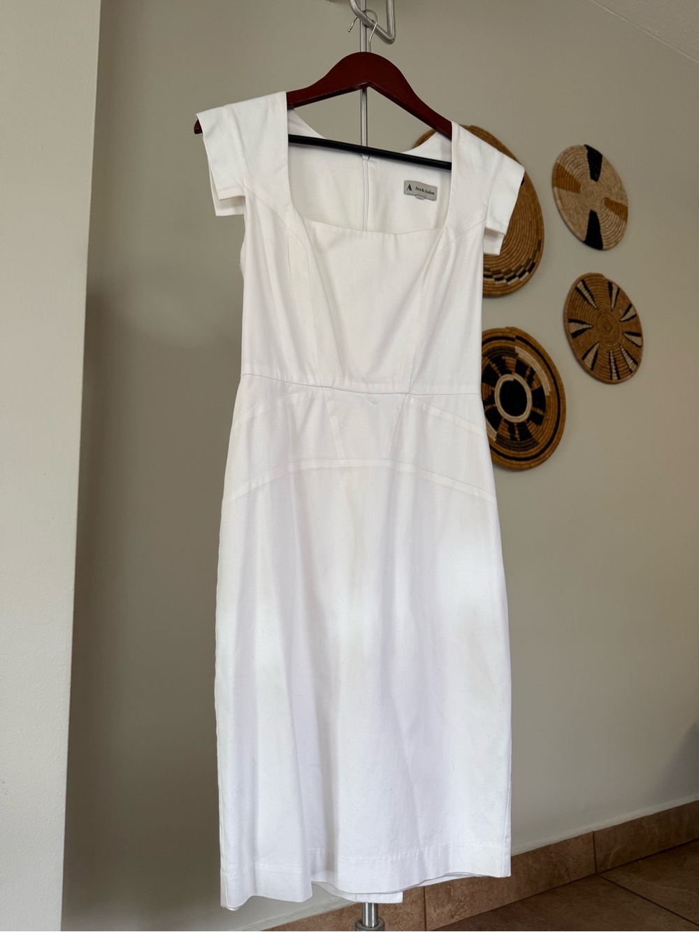 Ava & Aiden White Square-Neck Midi Dress